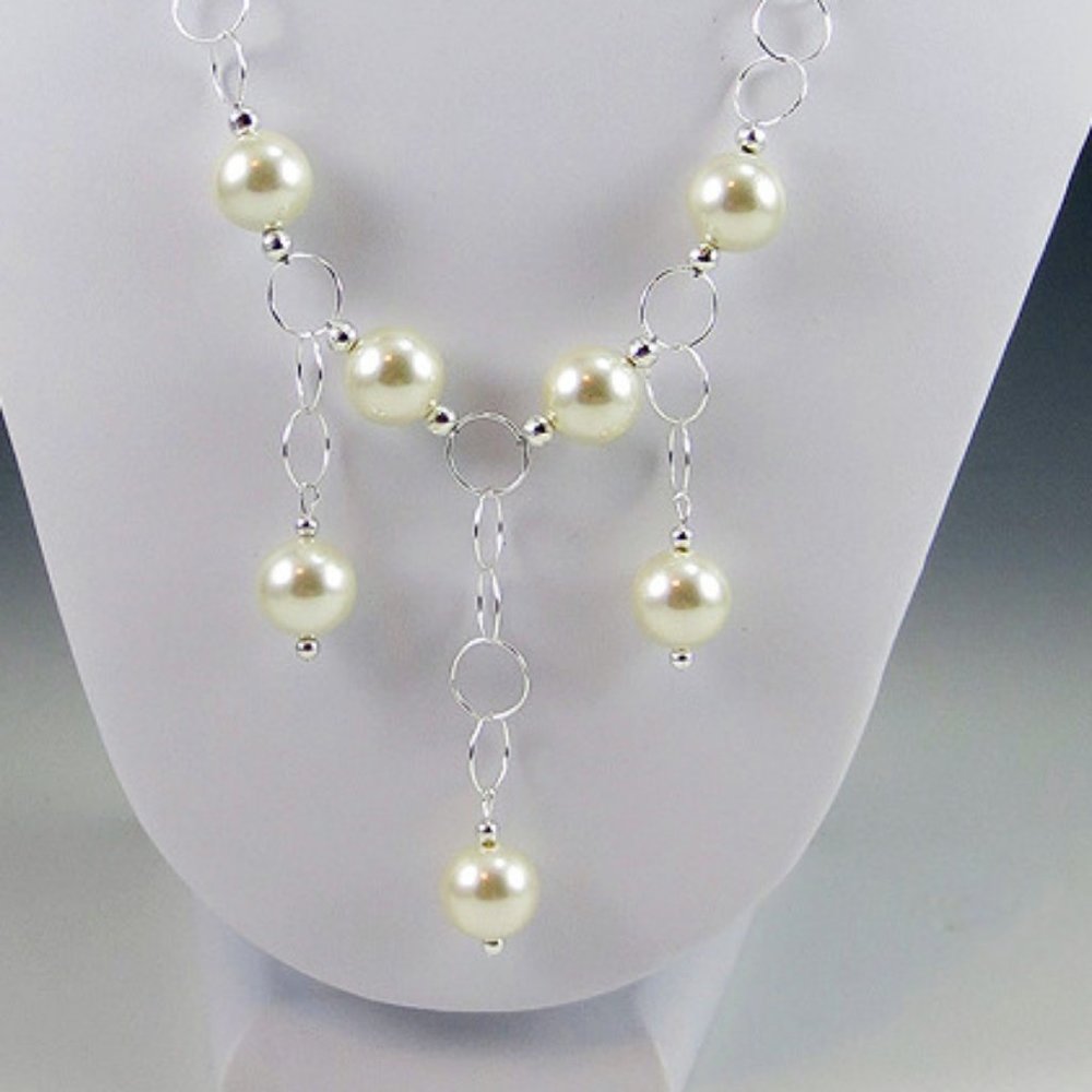Shell Pearl and Sterling Silver Necklace